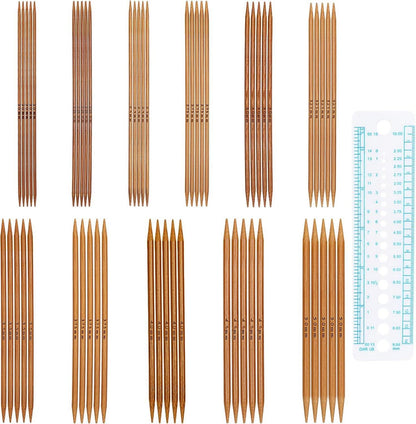 Bambus Stricknadeln Set, 13 cm Doppelspitzen, 55-teiliges Gerade