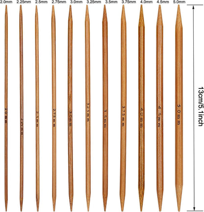 Bambus Stricknadeln Set 13 cm Doppelspitzen Nadelspiel 55