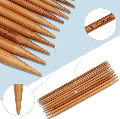 Bambus Stricknadeln Set 13cm, Nadellehre, Gerade Nadelspiel 55tlg 2,0-5,0mm