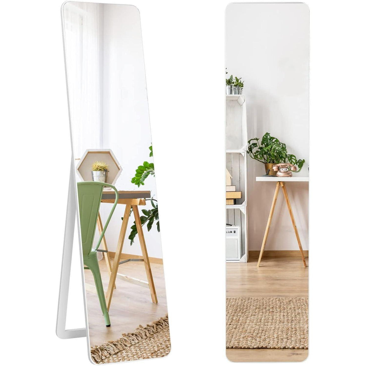 Ganzkörperspiegel 2in1 – Stand- & Wandspiegel mit Holzrahmen, Weiß