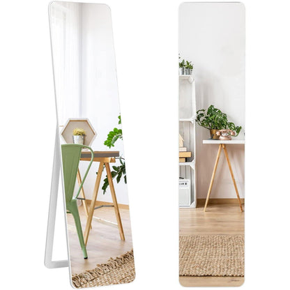 Ganzkörperspiegel 2in1 – Stand- & Wandspiegel mit Holzrahmen, Weiß