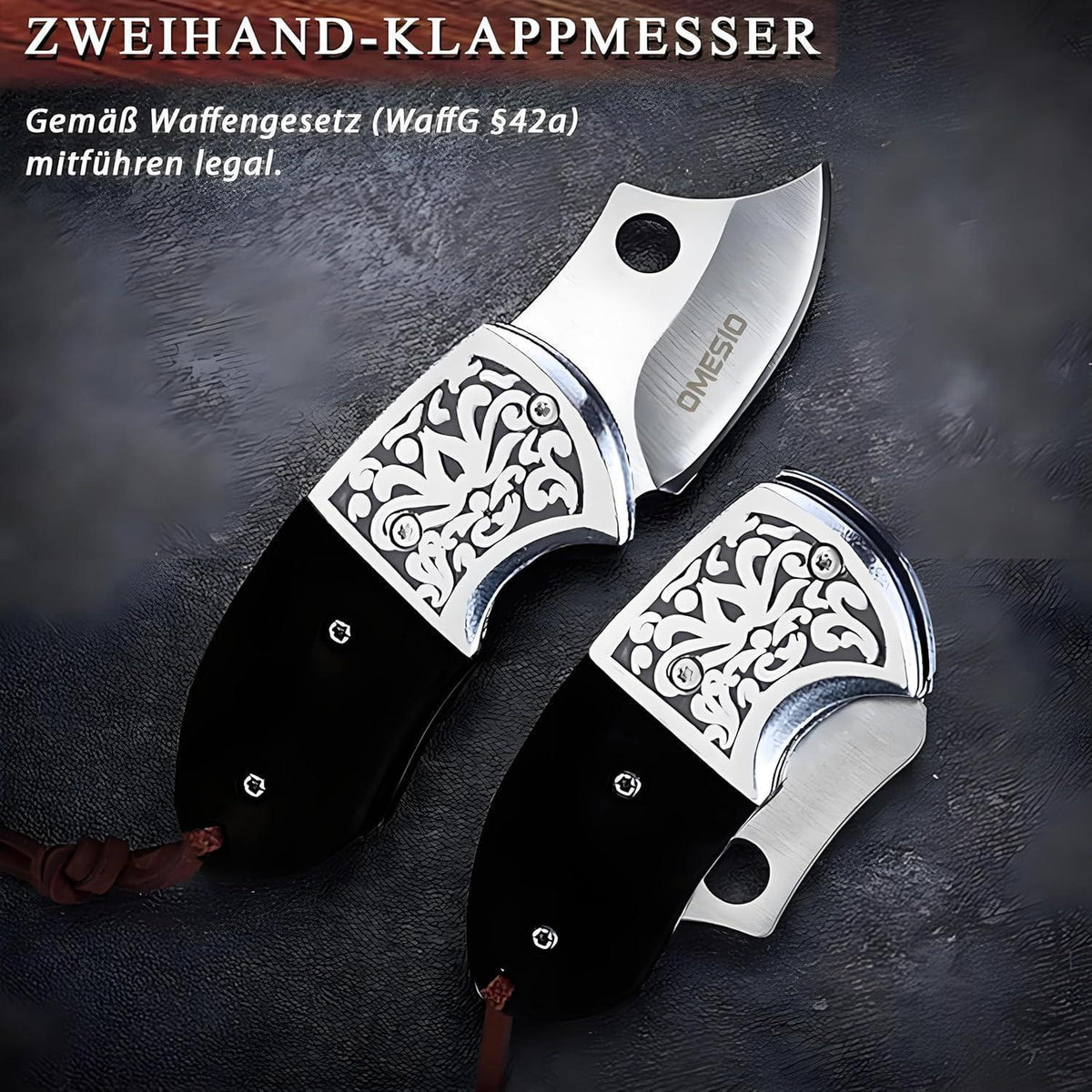 Klappmesser Mini Schwarz – Zweihandmesser mit Schlüsselanhänger