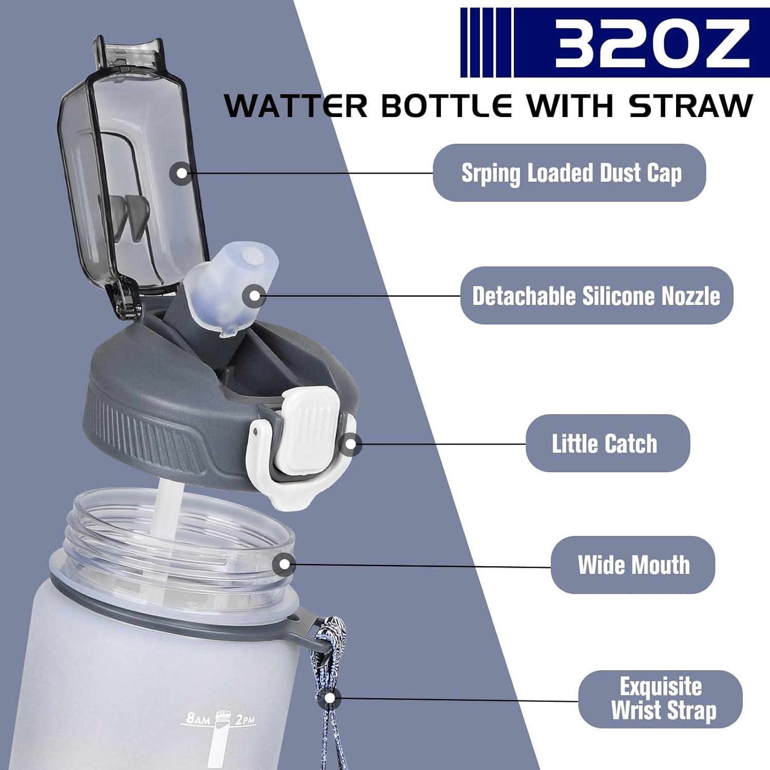 Trinkflasche 1L mit Strohhalm und Zeitmarkierung, BPA-frei, grauer Farbverlauf