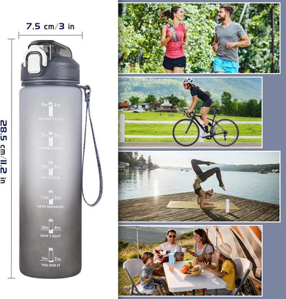 CodiCile Trinkflasche 1L Strohhalm Zeitmarkierung BPA-frei Grey