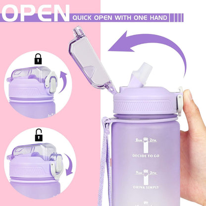 CodiCile Trinkflasche 1L mit Strohhalm, Zeitmarkierung und