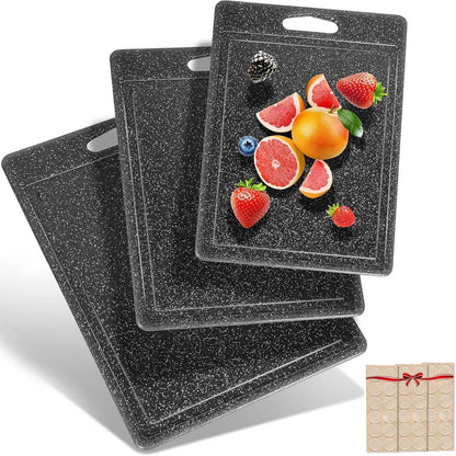 Schneidebrett Set 3-teilig Granitoptik mit Griff Schwarz