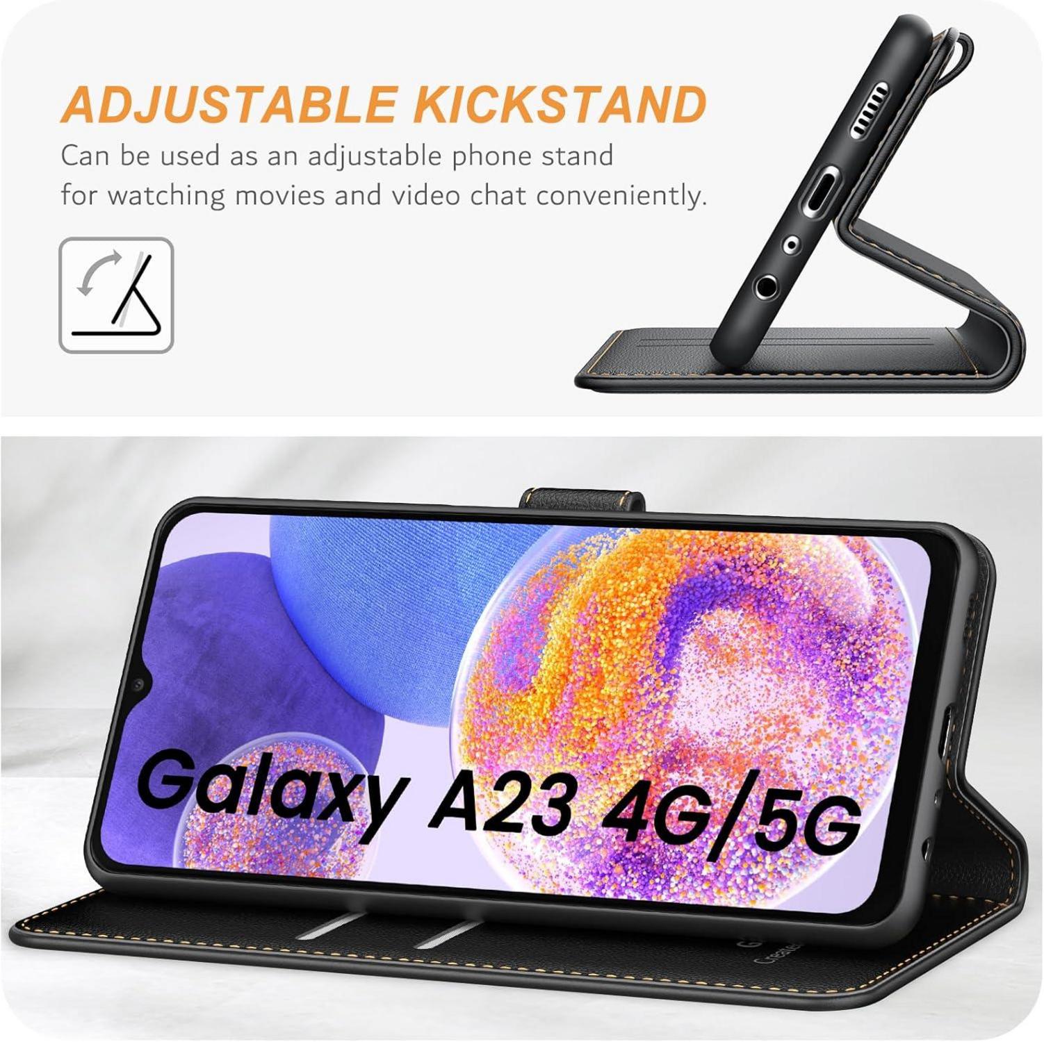 Samsung Galaxy A23 4G/5G Handyhülle Schwarz Leder Klapphülle magnetischer Verschluss