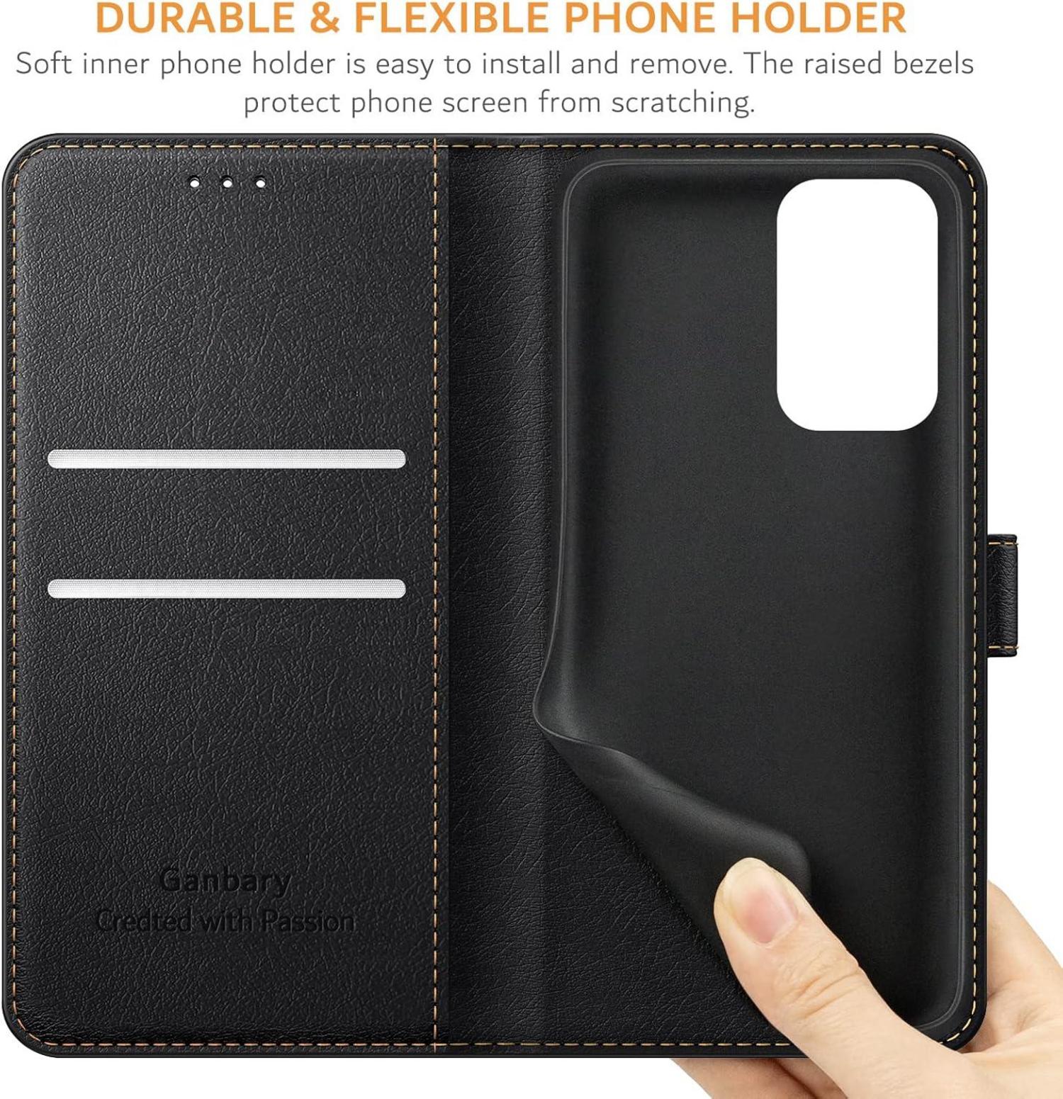 Handyhülle Samsung Galaxy A23 4G/5G Leder Schwarz Kickstand