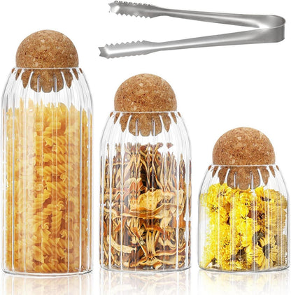 Set 3 Glasgefäße mit Kugelkorken, Aufbewahrung Küche Tee Kaffee Zucker