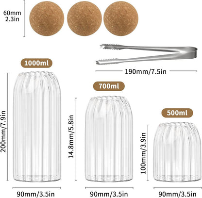 Set 3 Glasgefäße mit Kugelkorken, Aufbewahrung Küche Tee Kaffee Zucker