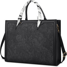 Große Schwarz Leder Handtasche Damen Schultertasche 15.6