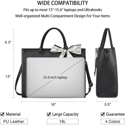 Große Schwarz Leder Handtasche Damen Schultertasche 15.6