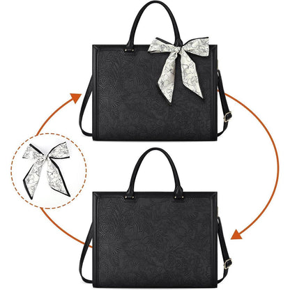 Große Schwarz Leder Handtasche Damen Schultertasche 15.6