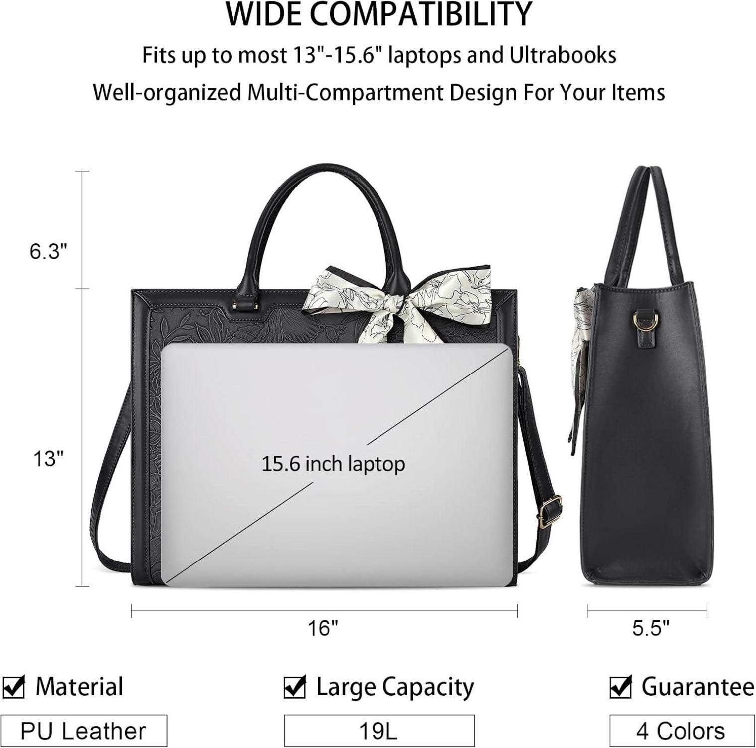 Schwarze Große Handtasche Damen Leder Umhängetasche 15.6 Zoll
