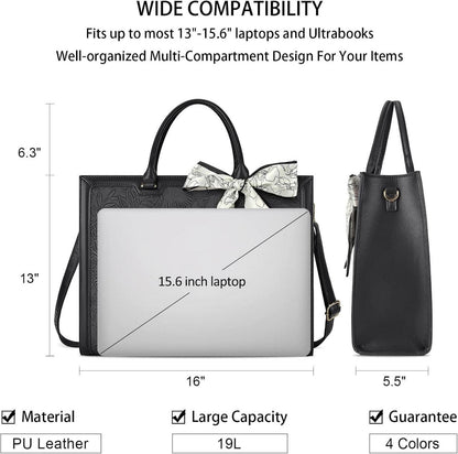 Schwarze Große Handtasche Damen Leder Umhängetasche 15.6 Zoll