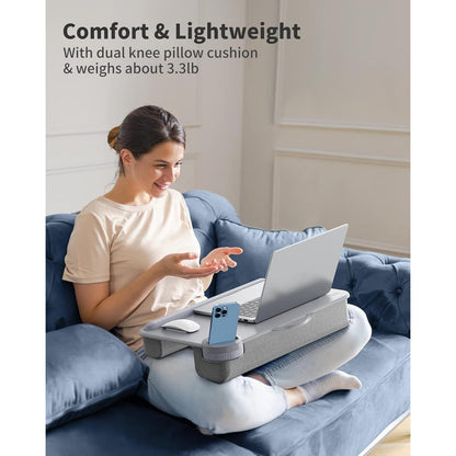 Laptop Schreibtisch mit Handgelenkauflage und Tablet Halterung (Grau)