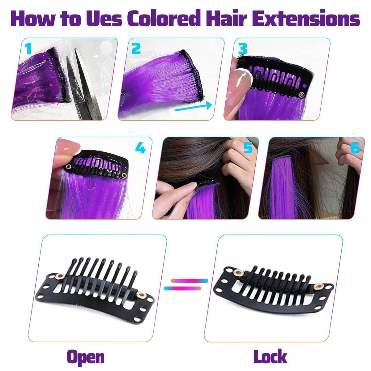 Clip-In Haarverlängerung Violett 22 Zoll Gerade Haarverlängerung