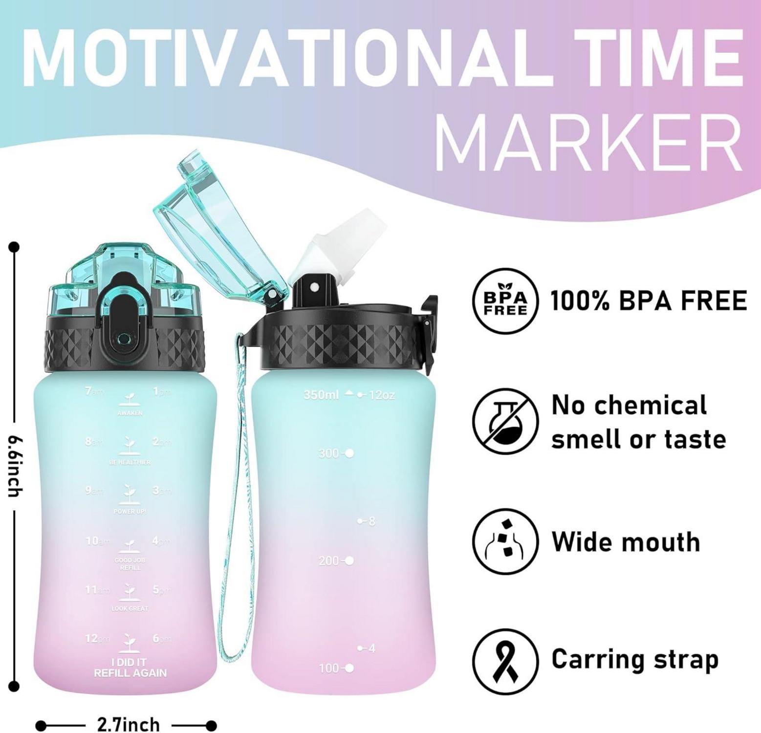 Trinkflasche mit Strohhalm 350ml für Kinder BPA-frei Zeitmarkierung