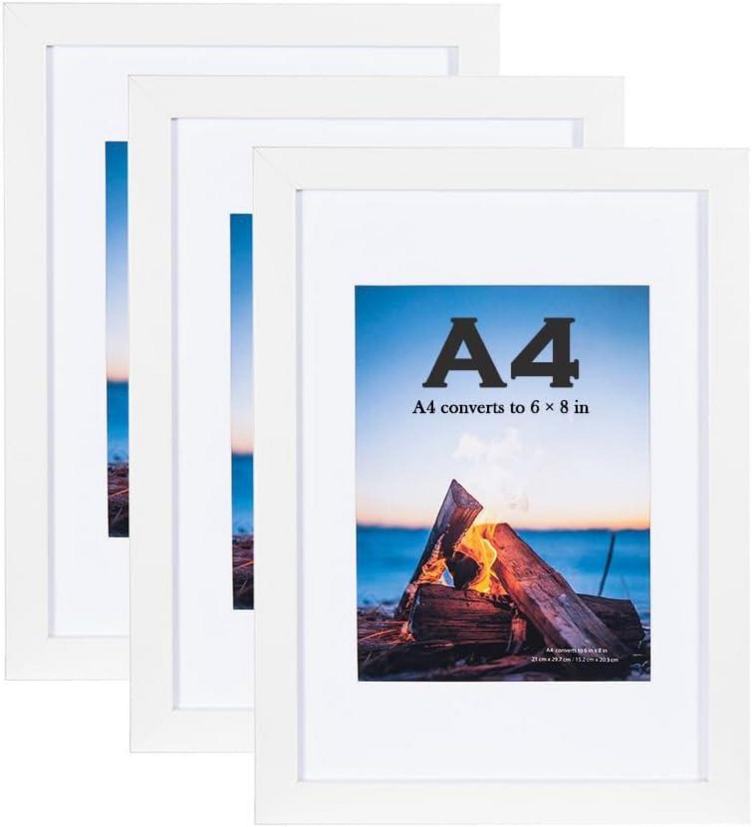 3er Set Bilderrahmen DIN A4 Weiß MDF Holz-Rahmen Acrylglas