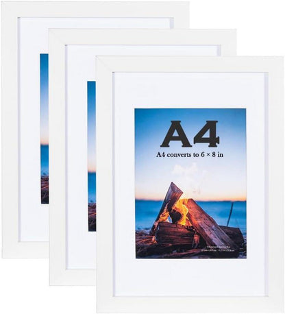 3er Set Bilderrahmen DIN A4 Weiß MDF Holz-Rahmen Acrylglas