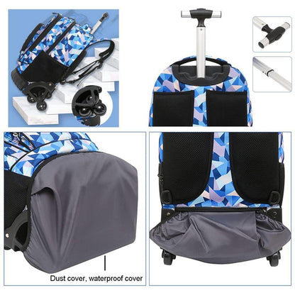 Schultrolley Rucksack mit Rollen – Navy Blau, 32x22x48cm