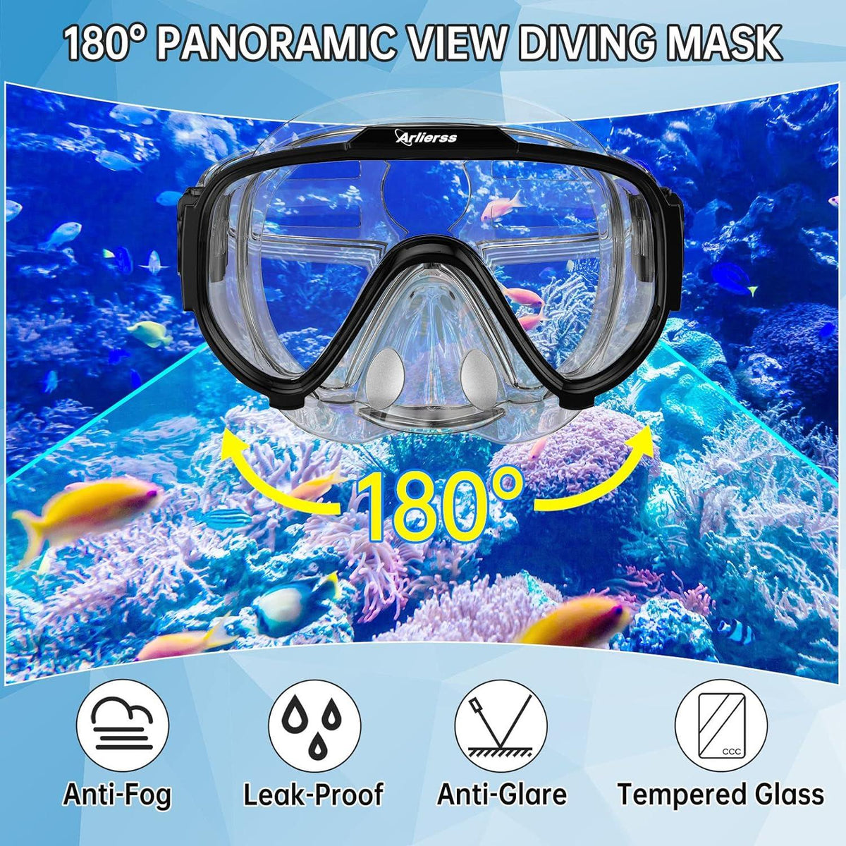 Arlierss Schnorchelset Erwachsene mit Anti-Fog Taucherbrille