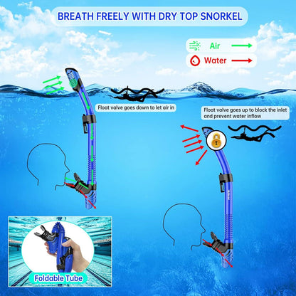 Schnorchelset Erwachsene Taucherbrille Anti-Fog Trockenschnorchel Marineblau