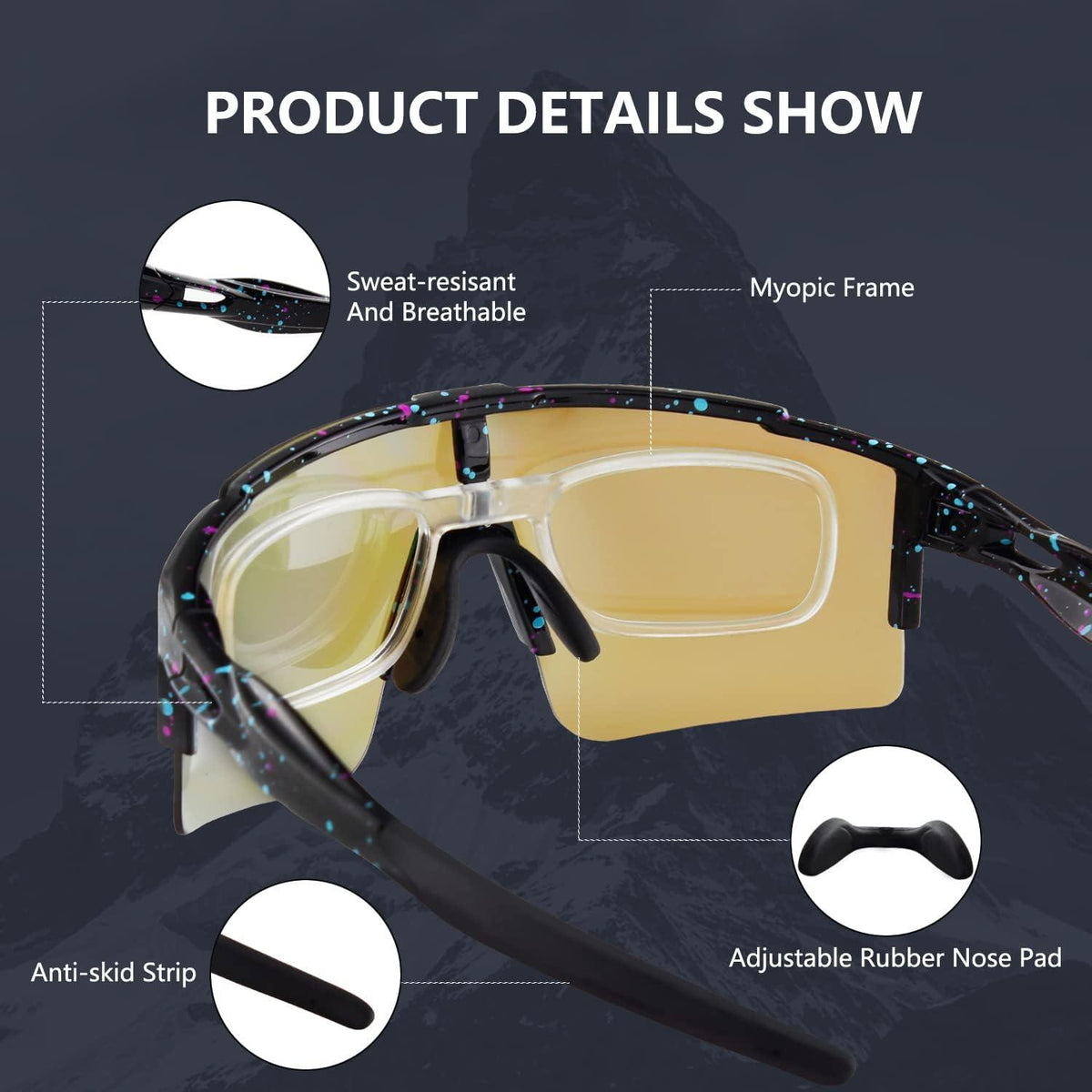 OULIQI Sportbrille Polarisierte Sonnenbrille UV400 mit 3 Wechselgläsern
