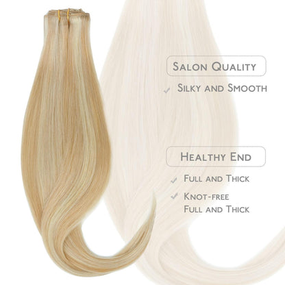 Echthaar Clip-in Extensions Karamellblond Highlights 55cm