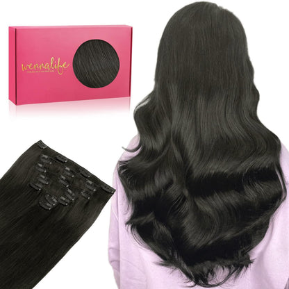 Echthaar Clip-in Extensions Schwarz 55cm - 70g