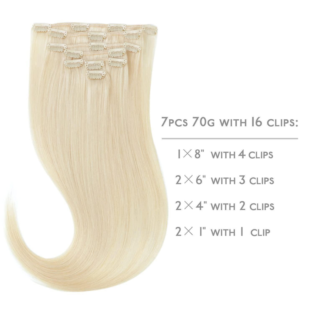 Echthaar Clip-in Extensions Platinblond 45cm - 70g