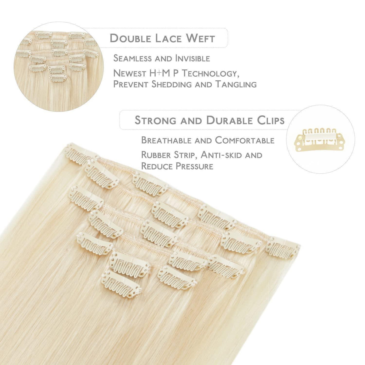 Echthaar Clip-in Extensions Platinblond 45cm - 70g