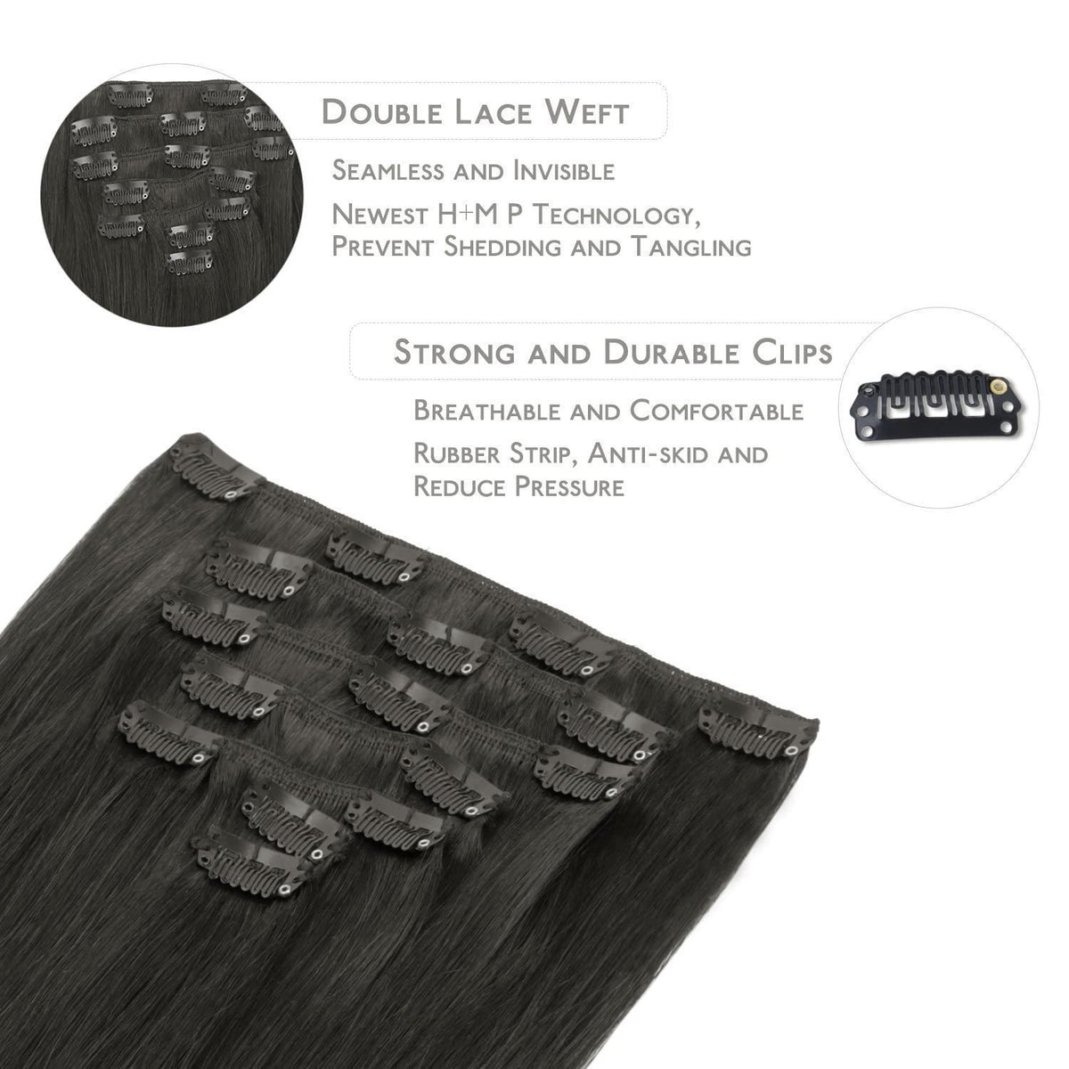 Echthaar Clip-in Extensions Schwarz 50cm - 70g