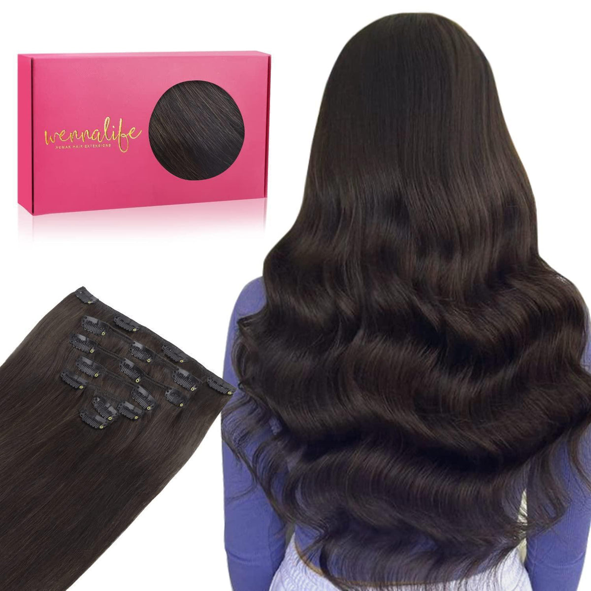 Echthaar Clip-in Extensions Dunkelbraun 50cm - 70g