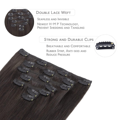 Echthaar Clip-in Extensions Dunkelbraun 45cm - 70g