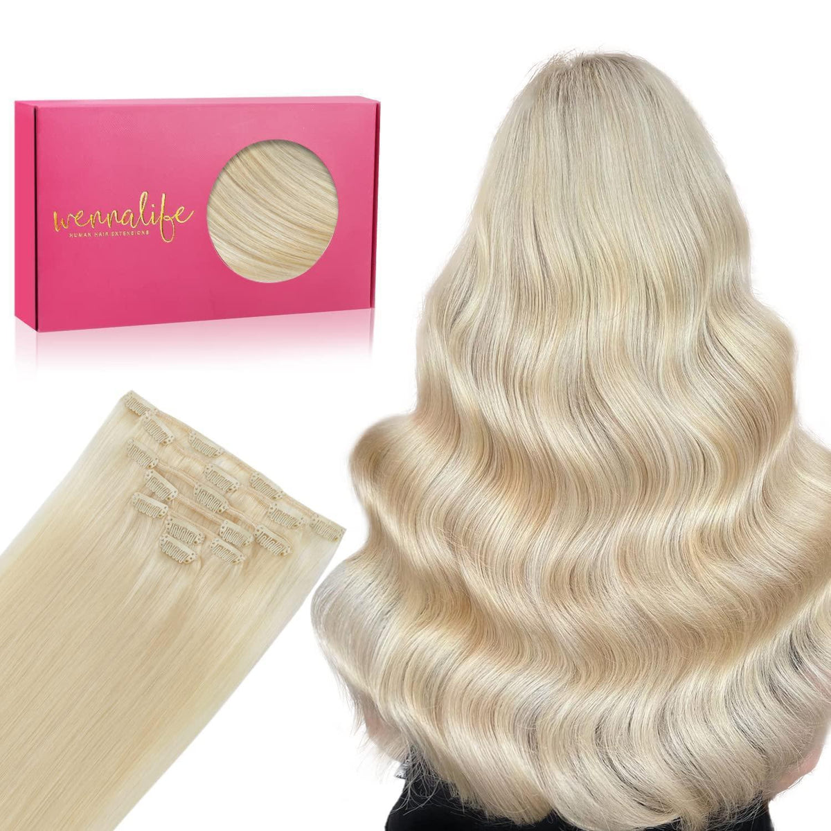 Echthaar Clip-in Extensions Bleichblond 50cm - 70g