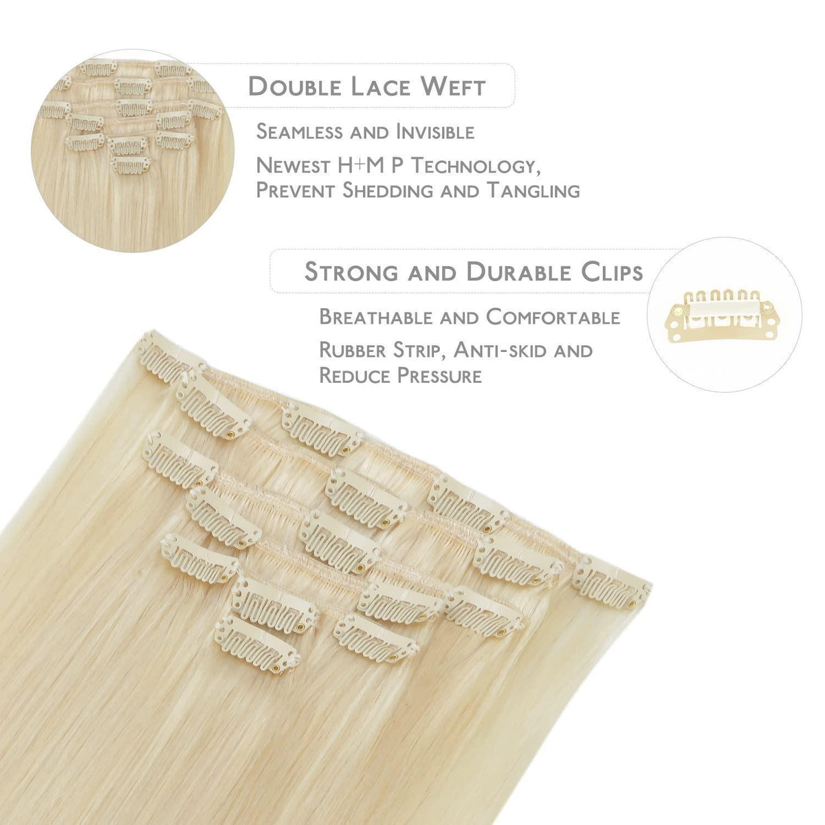 Echthaar Clip-in Extensions Bleichblond 50cm - 70g