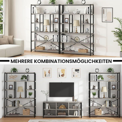 Industrielles Bücherregal mit 6 Etagen, Holz & Metall, Hellgraue Eiche