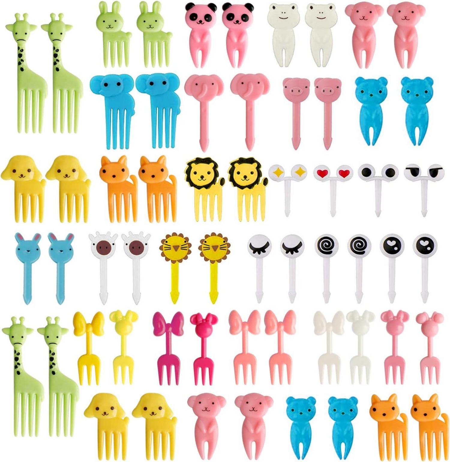 60 Stück Tiere Obstgabeln Kunststoff Mini Gabel Fingerfood Picks