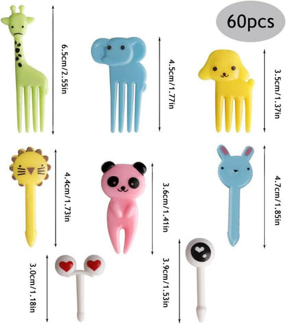 60 Stück Tiere Obstgabeln Kunststoff Mini Gabel Fingerfood Picks