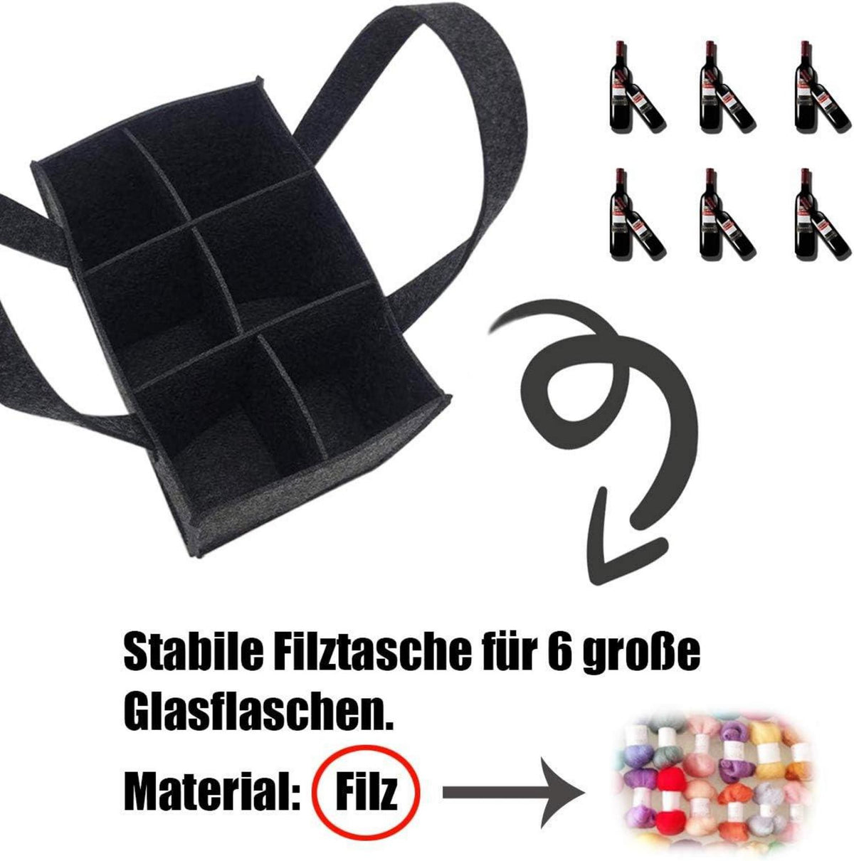 Filz Flaschentasche 12 Fächer Männerhandtasche Biergrau