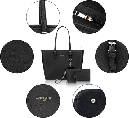 Damen Handtasche Schwarz Groß PU Leder Shopper mit Kaninchen Pelz Kugel