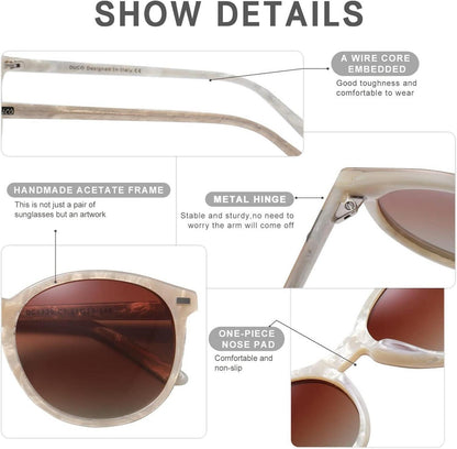 Damensonnenbrille DUCO Retro Vintage Polarisiert UV400 Schutz Leichtgewicht Beige Braun