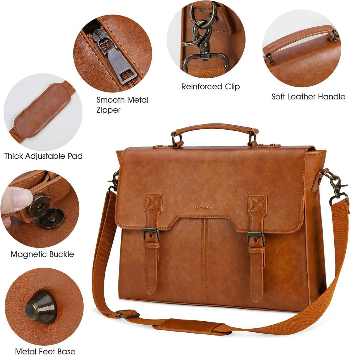 NEWHEY Vintage Umhängetasche Herren 15,6 Zoll Laptoptasche Braun