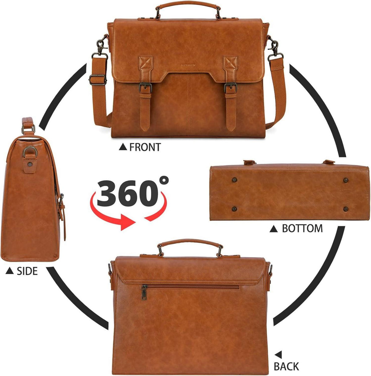 Herren Umhängetasche 15,6 Zoll Vintage Laptoptasche Schultergurt Braun
