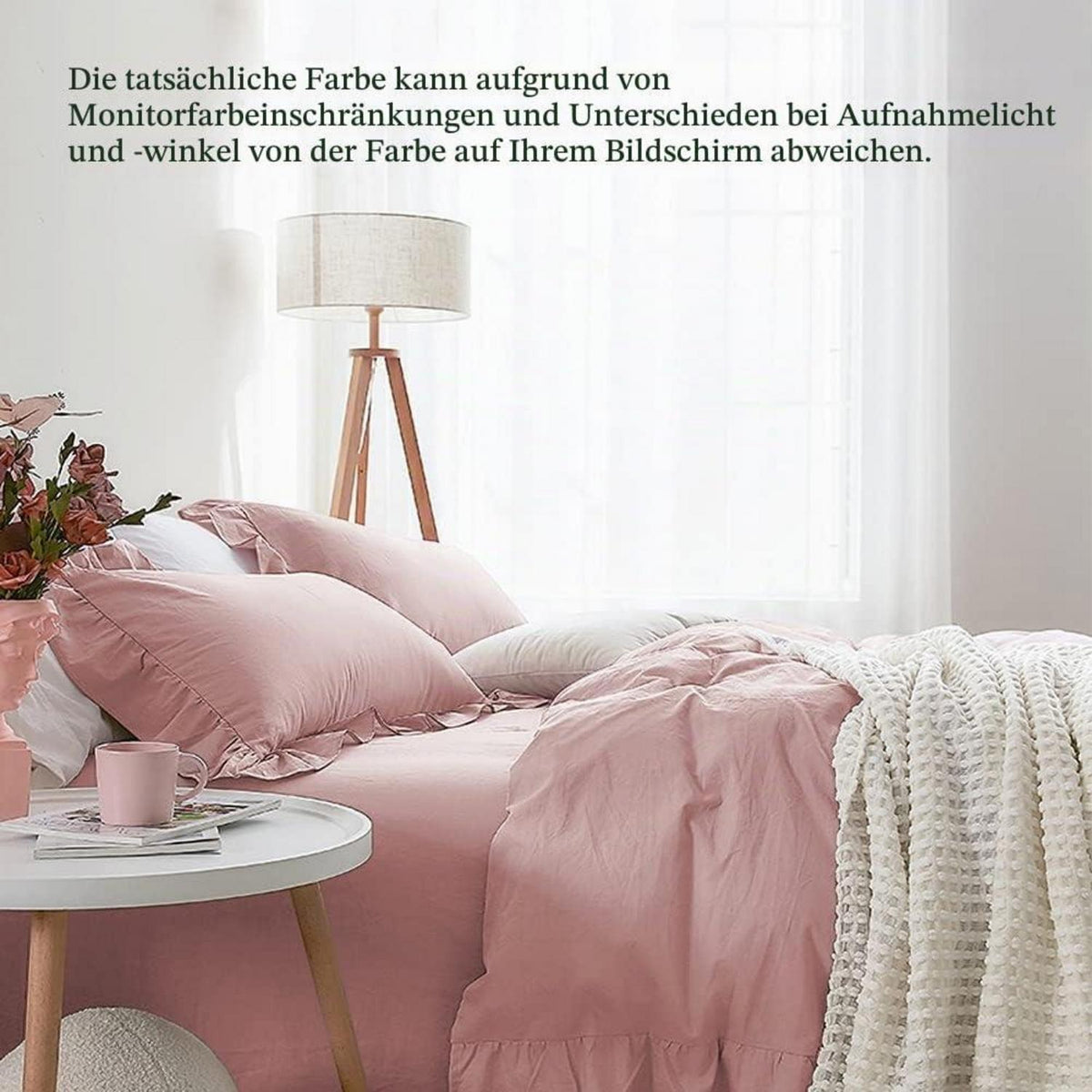 Rosa Rüschen Bettwäsche Set 200x220 cm + 2 Kissenbezüge