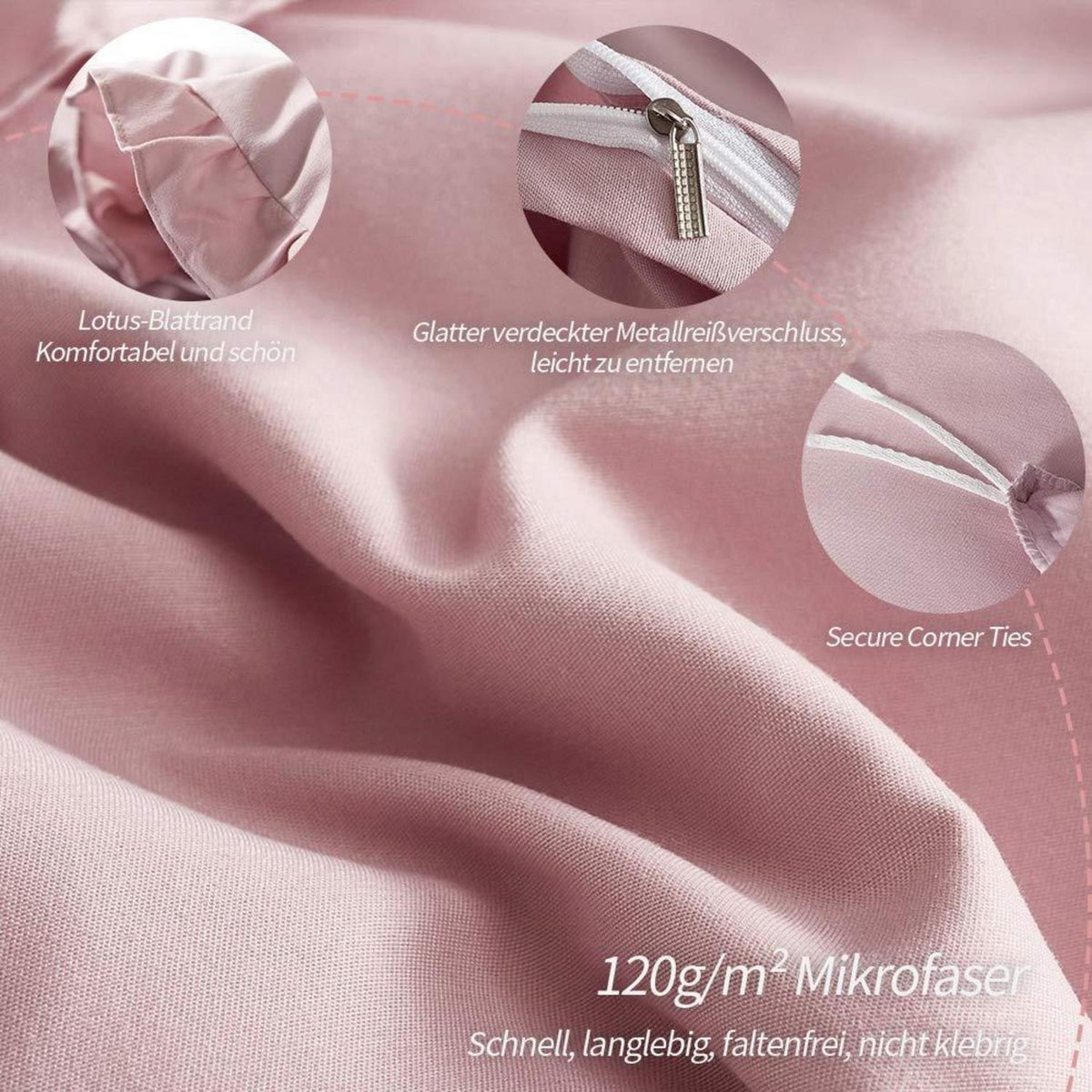 Rosa Rüschen Bettwäsche Set 200x220 cm + 2 Kissenbezüge