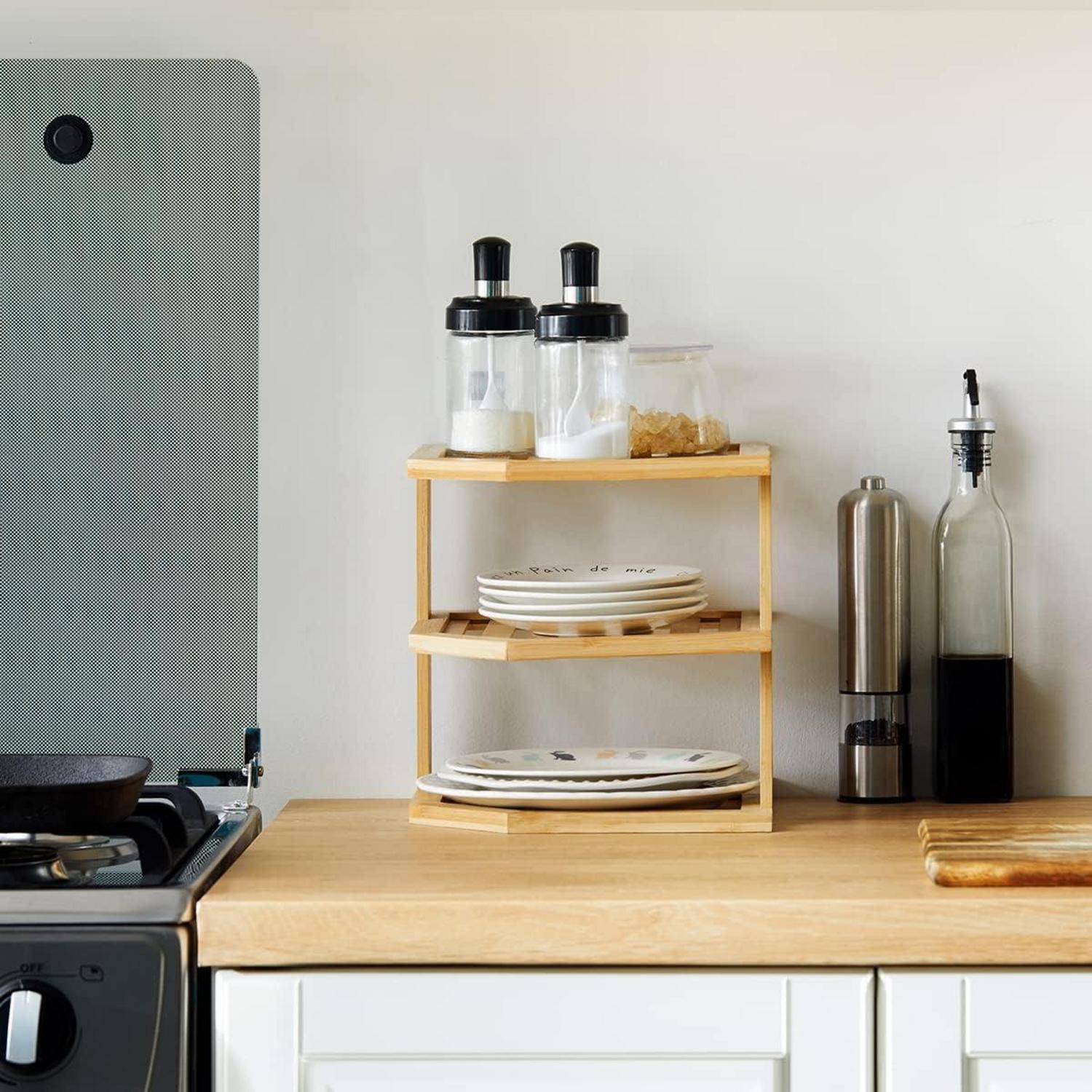 Geschirr Organizer Bambus 3 Ebenen 25x25x25 Kitchen Tellerständer