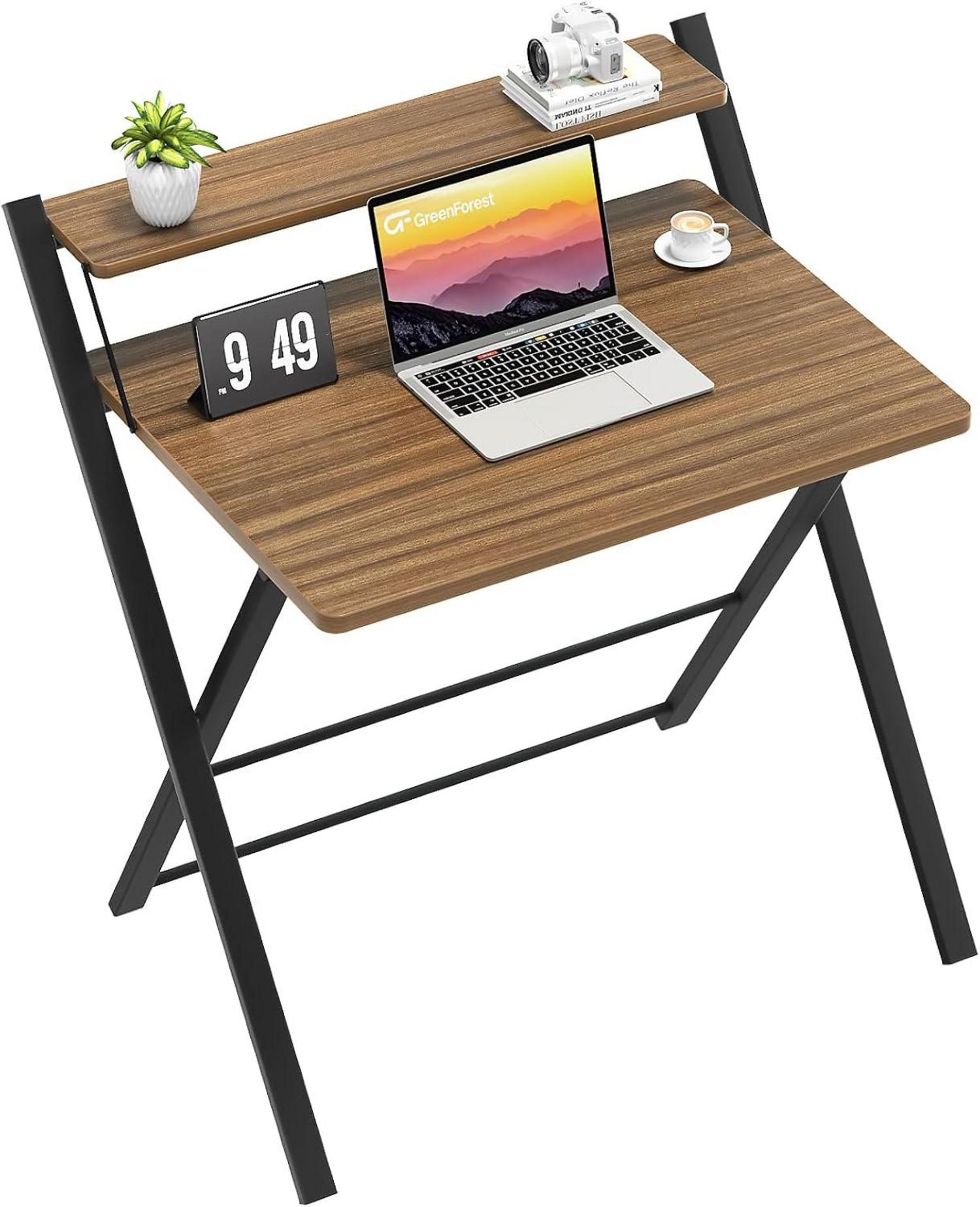 Klappbarer Schreibtisch Regal Braun Stabil Dicke Tischplatte