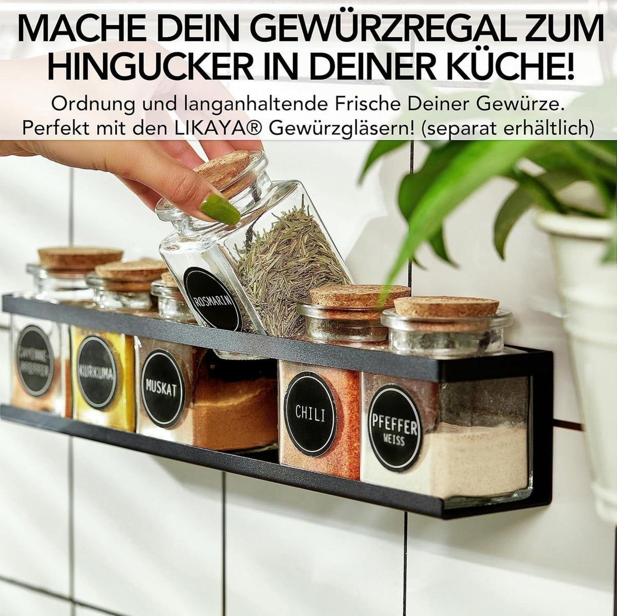 LIKAYA®️ Gewürzregal 2er Set Schwarzes Metallregal für